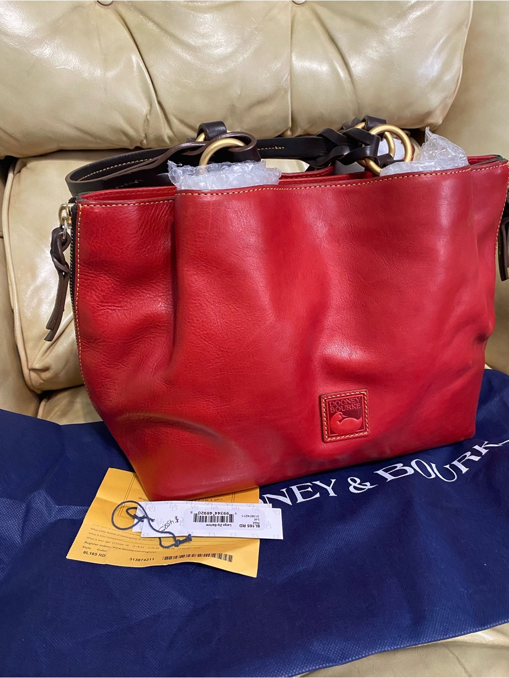 LARGE Dooney & Bourke Barlow Side Zip Florentine Shoulder Tote Bag Leather